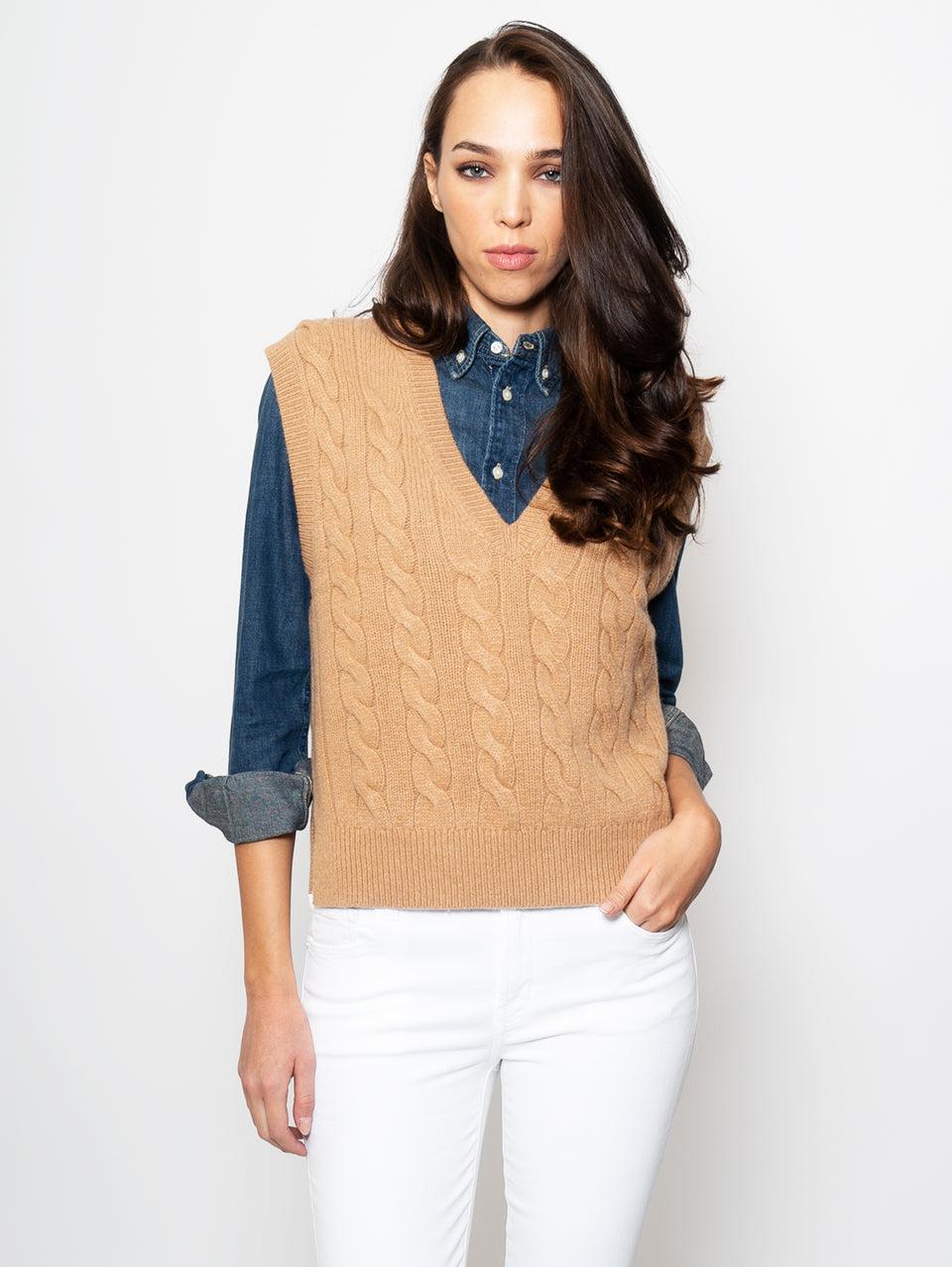 RALPH LAUREN Gilet a Trecce Scollo a V Cammello Discount Store per i nuovi prodotti