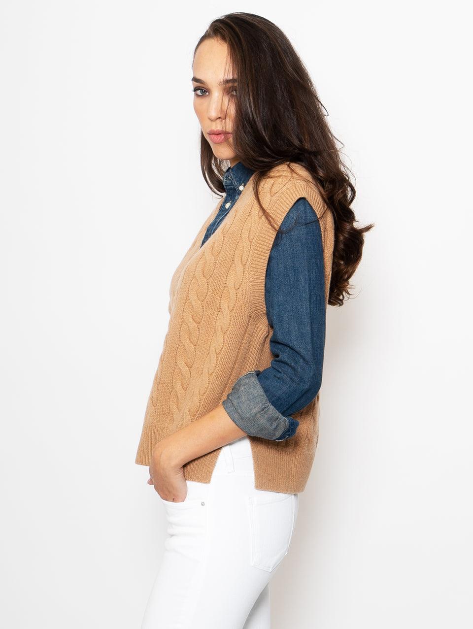 RALPH LAUREN Gilet a Trecce Scollo a V Cammello Discount Store per i nuovi prodotti