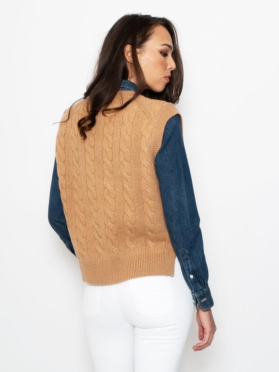 RALPH LAUREN Gilet a Trecce Scollo a V Cammello Discount Store per i nuovi prodotti