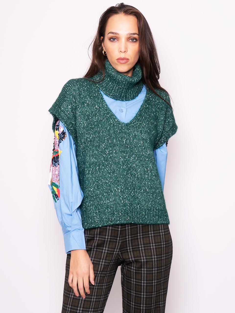 ESSENTIEL ANTWERP Gilet in Maglia Verde Solo un giorno rimasto