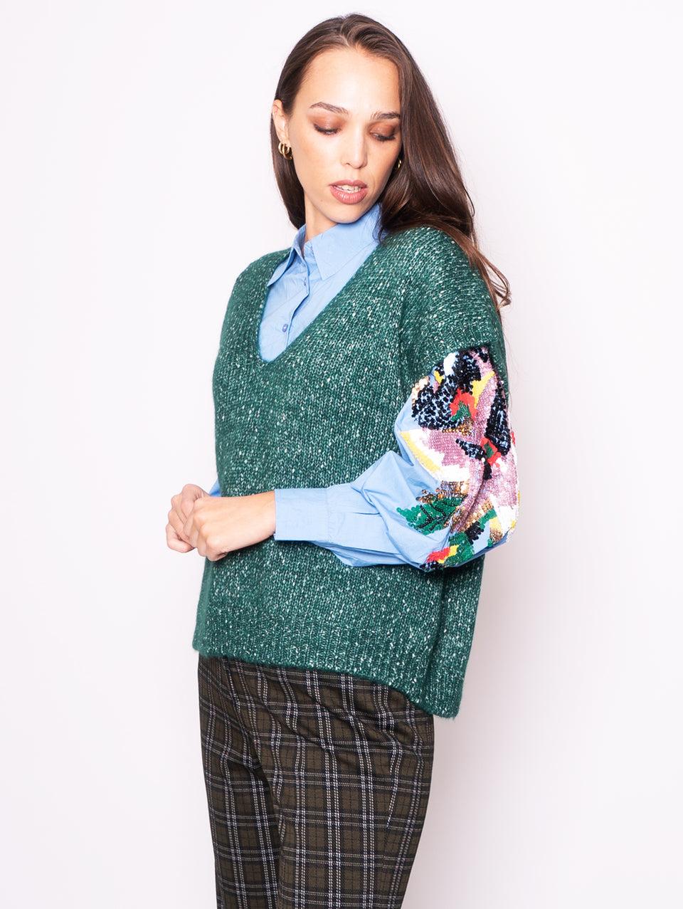 ESSENTIEL ANTWERP Gilet in Maglia Verde Solo un giorno rimasto