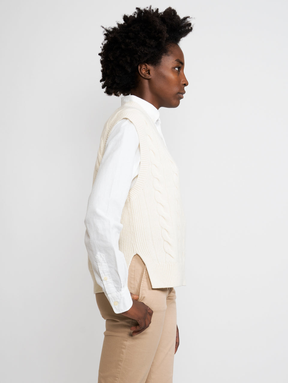 RALPH LAUREN Gilet a Trecce Scollo a V Bianco Enormi sconti