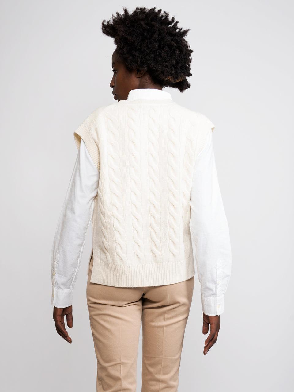 RALPH LAUREN Gilet a Trecce Scollo a V Bianco Enormi sconti
