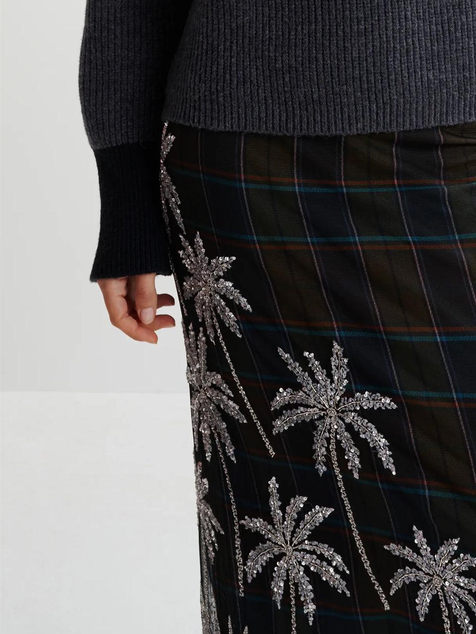 ESSENTIEL ANTWERP Gonna Dritta a Quadri con Paillettes Blu/Verde Trasporto libero internazionale