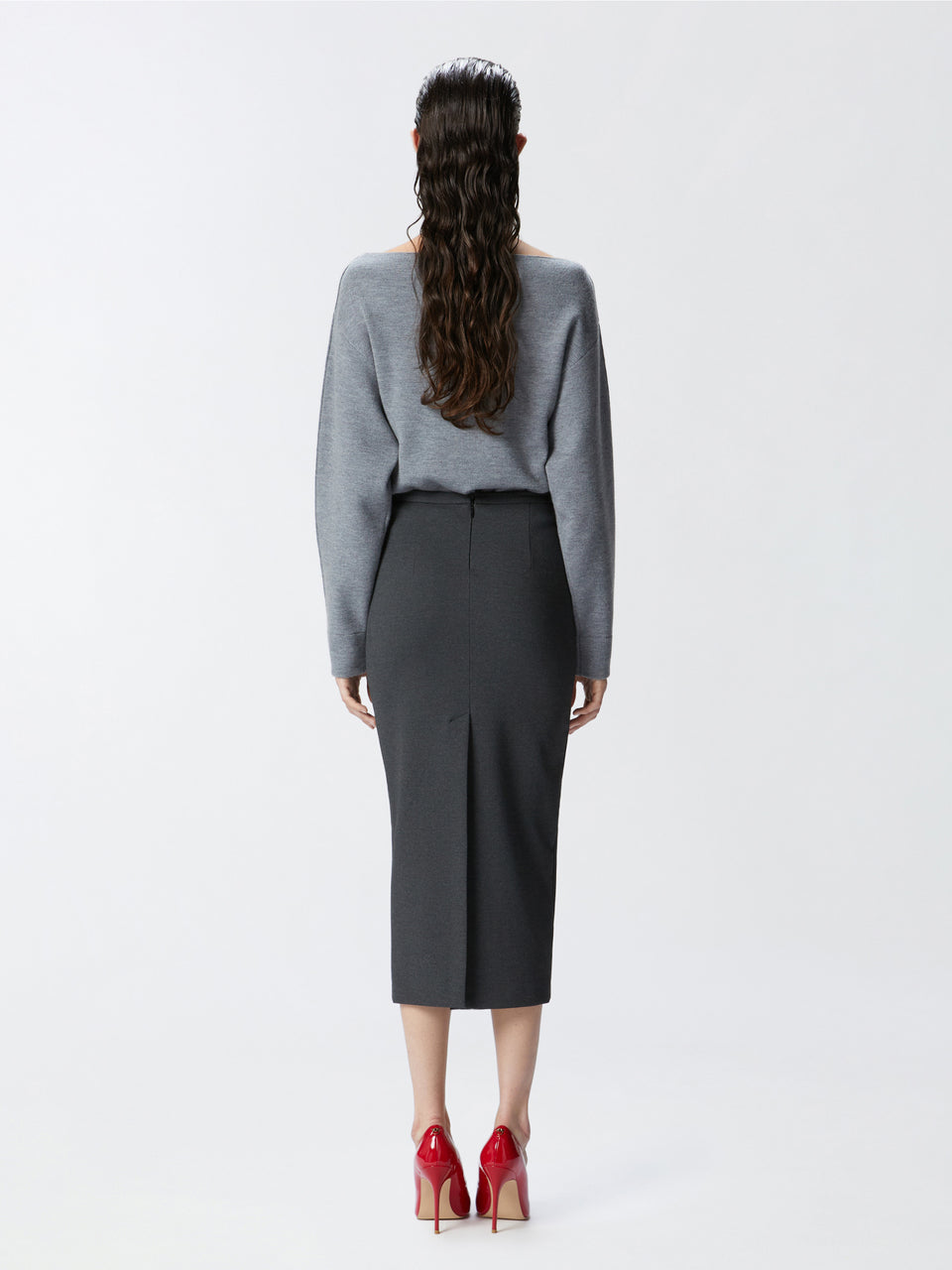 PINKO Gonna Longuette in Punto Stoffa Grigio Esporta salva