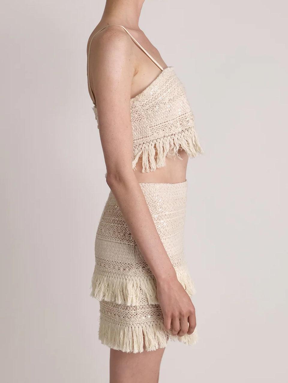 SABINA MUSÁYEV Gonna Mini in Pizzo e Paillettes Avena In vendita