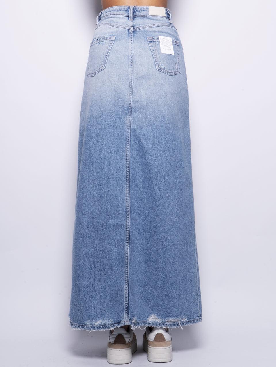 ICON DENIM Gonna Lara in Denim con Spacco Centrale Blu 50% di sconto per tempo limitato