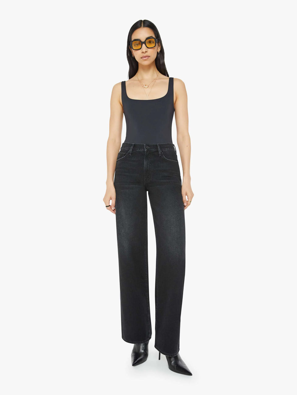 MOTHER Jeans Vita Alta con Gamba Larga Nero Economico