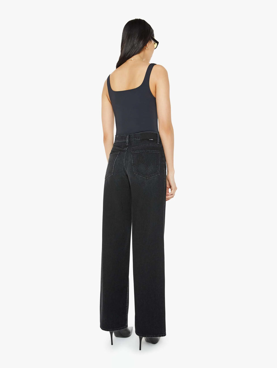 MOTHER Jeans Vita Alta con Gamba Larga Nero Economico