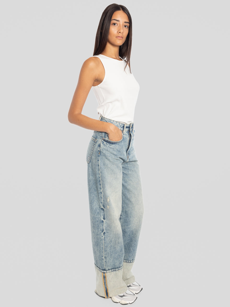 ICON DENIM Jeans Kiki Wide Leg con Maxi Risvolto Blu Online