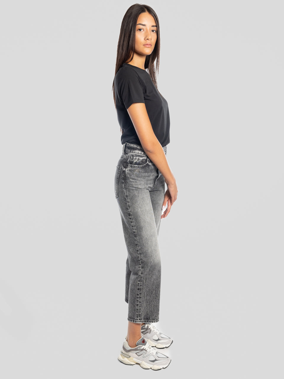 ICON DENIM Jeans Jill con Gamba Cropped Marmorizzato Nero Offerte
