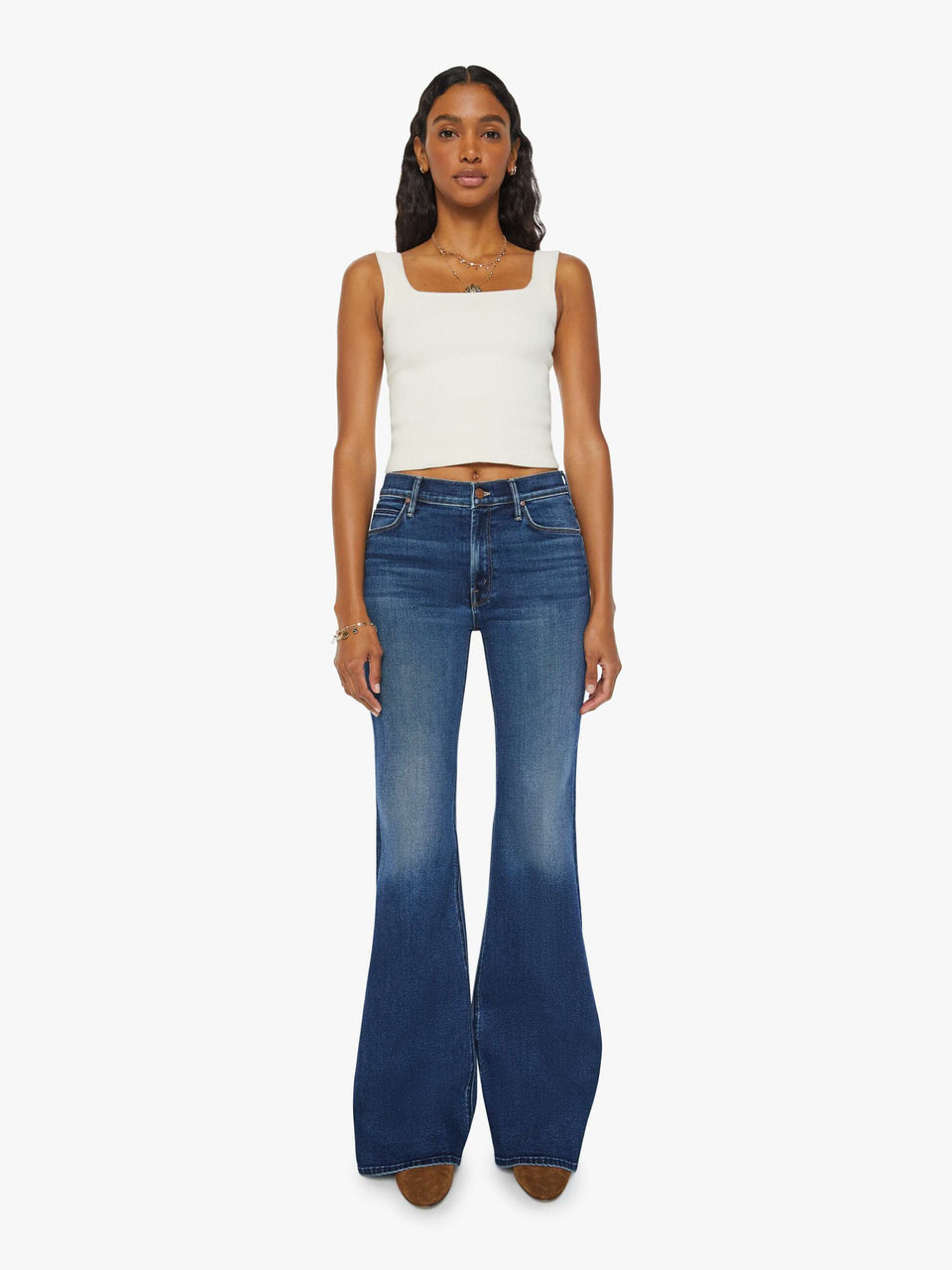 MOTHER Jeans Vita Alta con Gamba Svasata Blu Vendita Economica