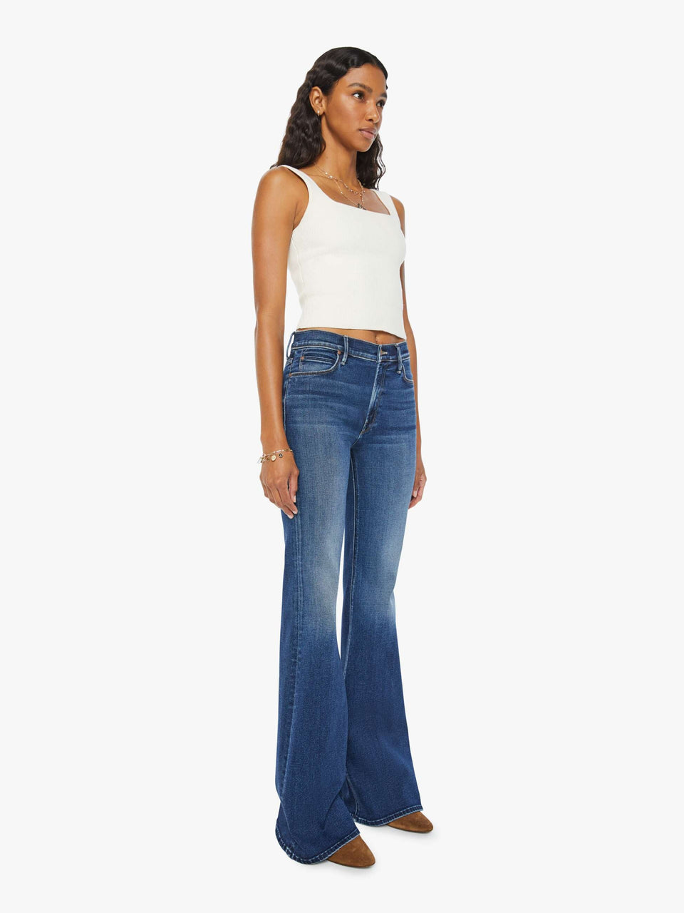 MOTHER Jeans Vita Alta con Gamba Svasata Blu Vendita Economica