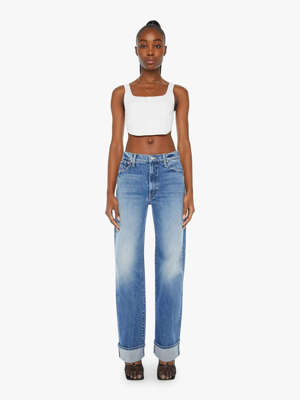 MOTHER Jeans Vita Bassa Blu Medio Saldi Di Fabbrica