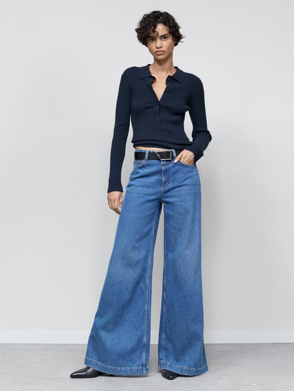 CLOSED Jeans Gamba Ampia con Vita Alta Blu Nuova