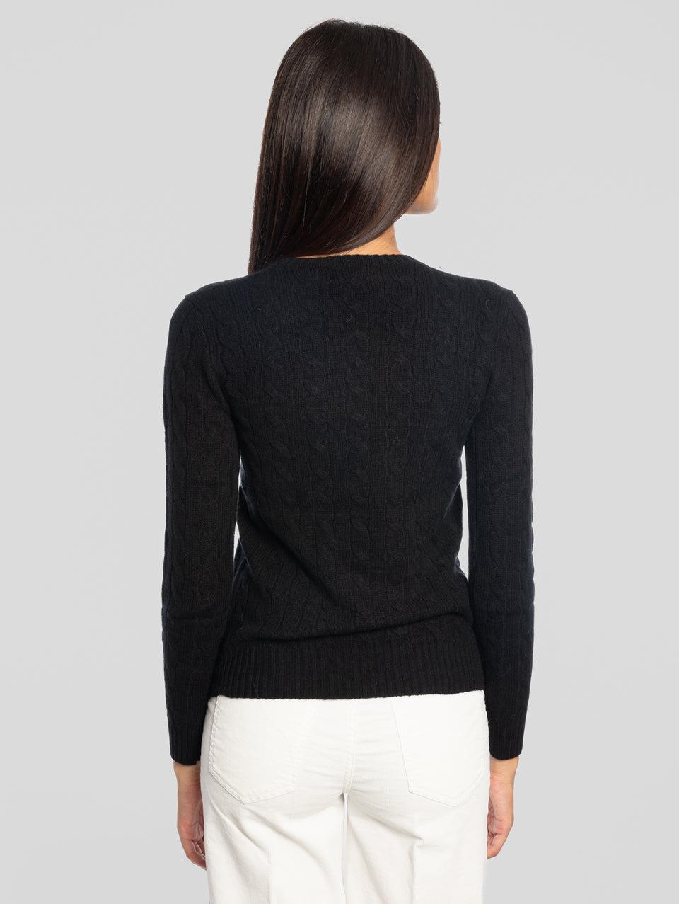RALPH LAUREN Maglia a Trecce in Misto Cashmere Nero Offerta natalizia
