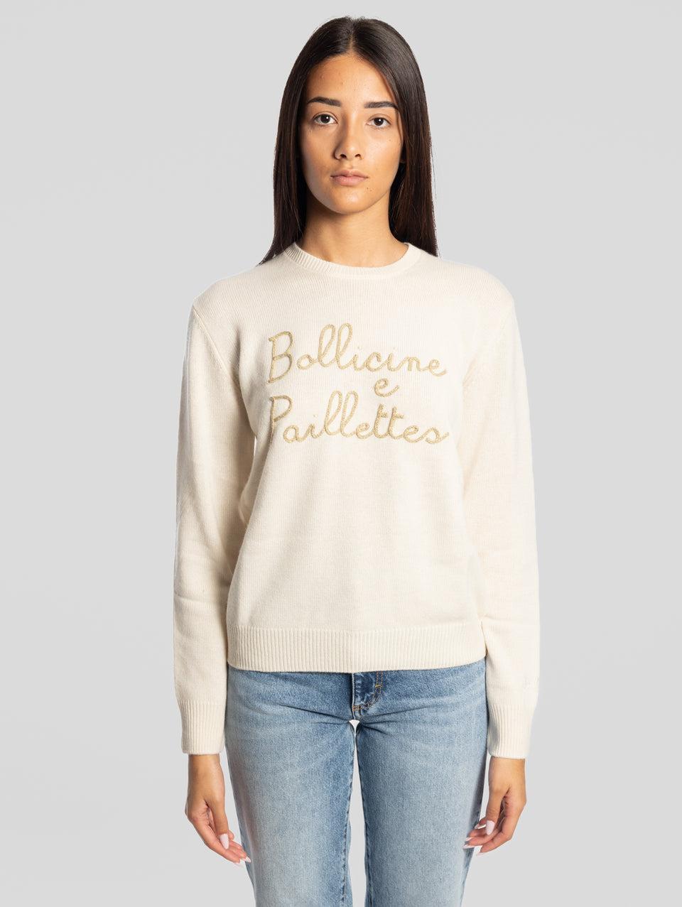 MC2 SAINT BARTH Maglione Bollicine e Paillettes Girocollo Bianco Offerta San Valentino