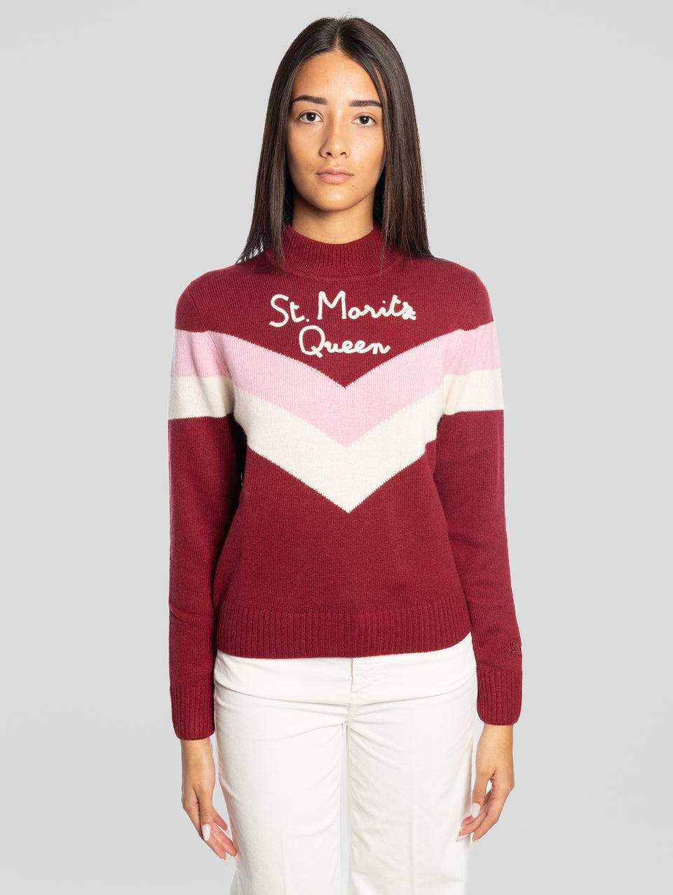 MC2 SAINT BARTH Maglione con Mezzo Collo Après Ski Queen Rosso Vendita calda