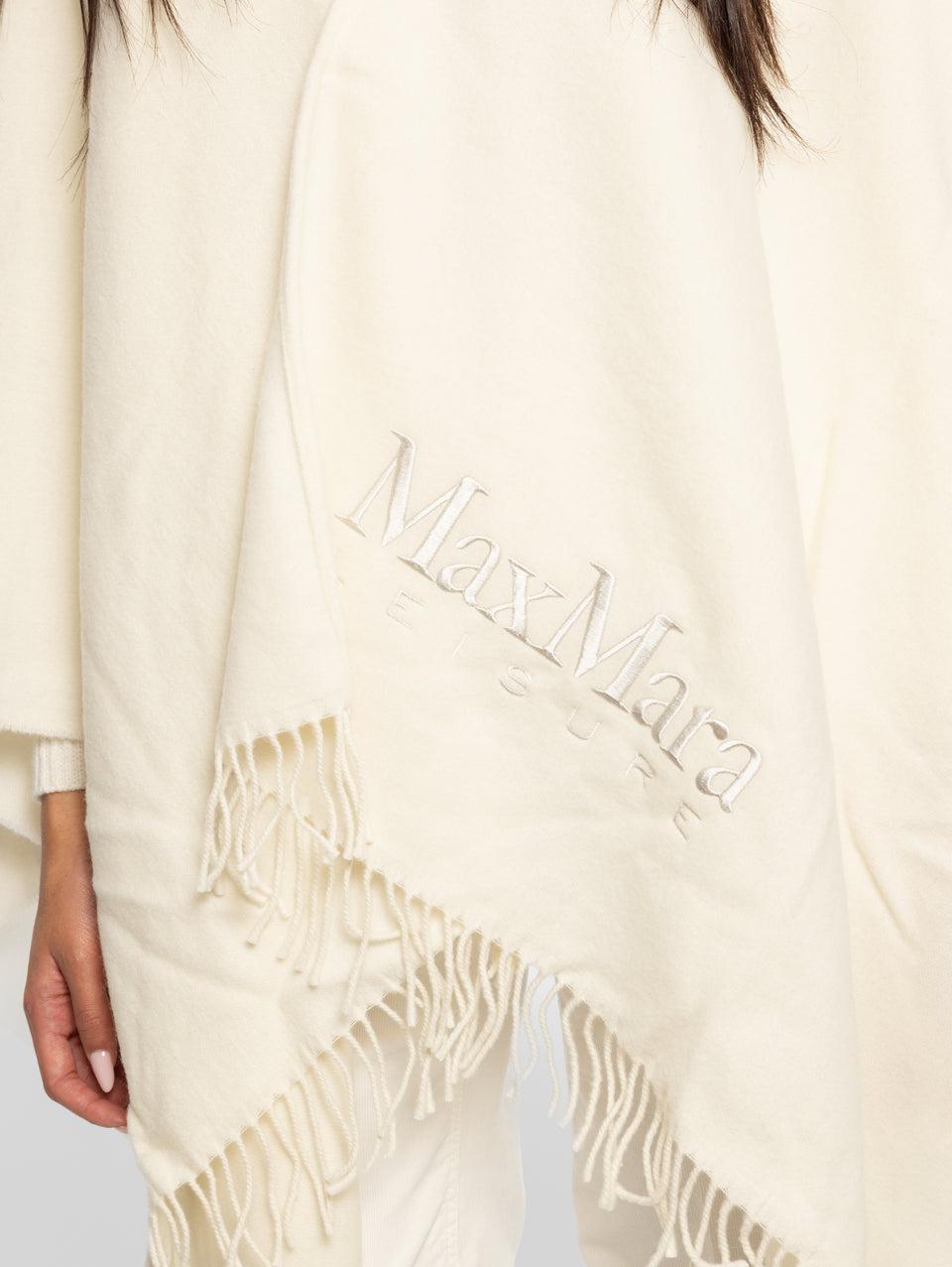 MAX MARA LEISURE Poncho in Lana con Frange Bianco Offerta migliore