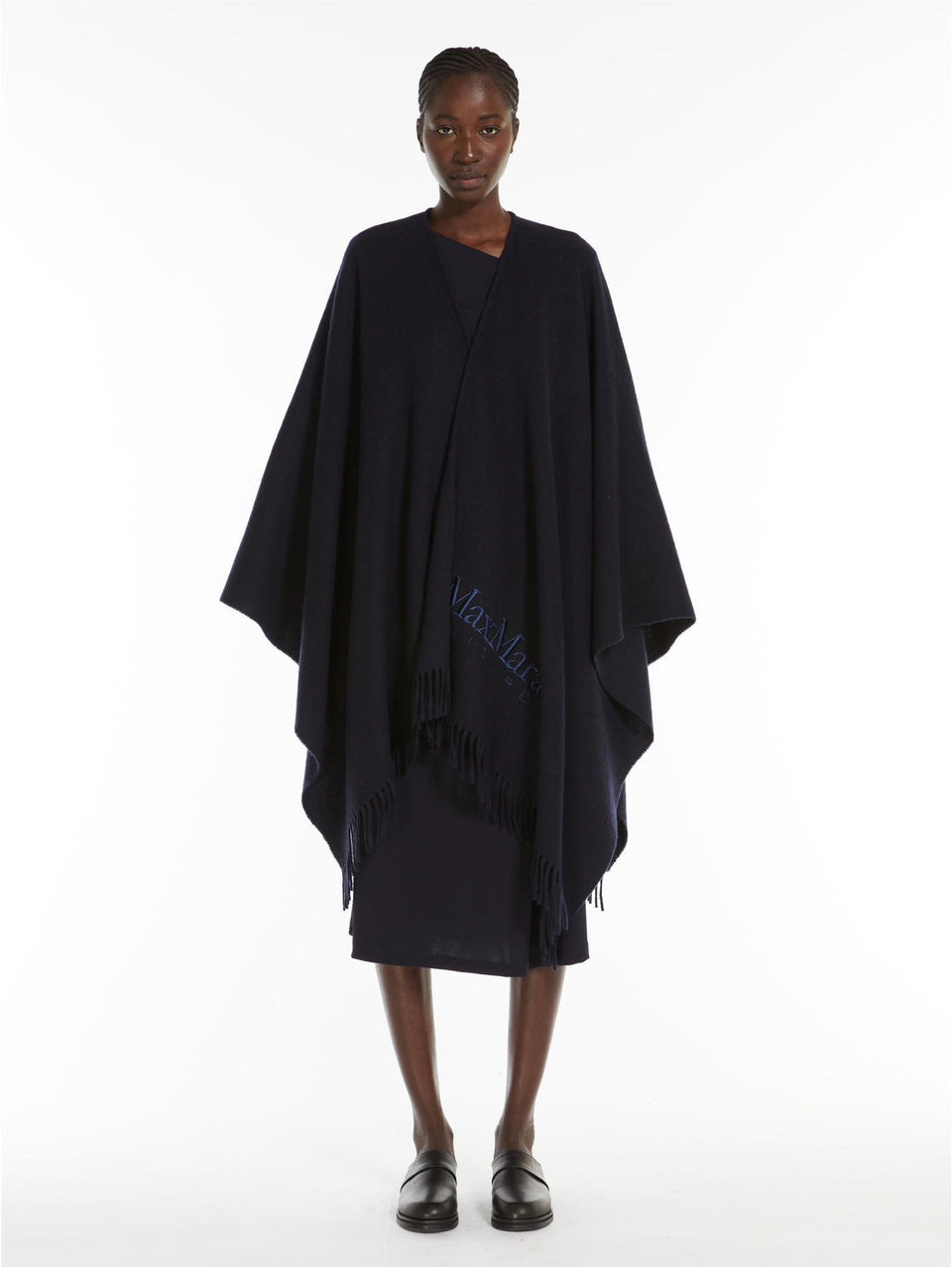MAX MARA LEISURE Poncho in Lana con Frange Blu Latest fashion