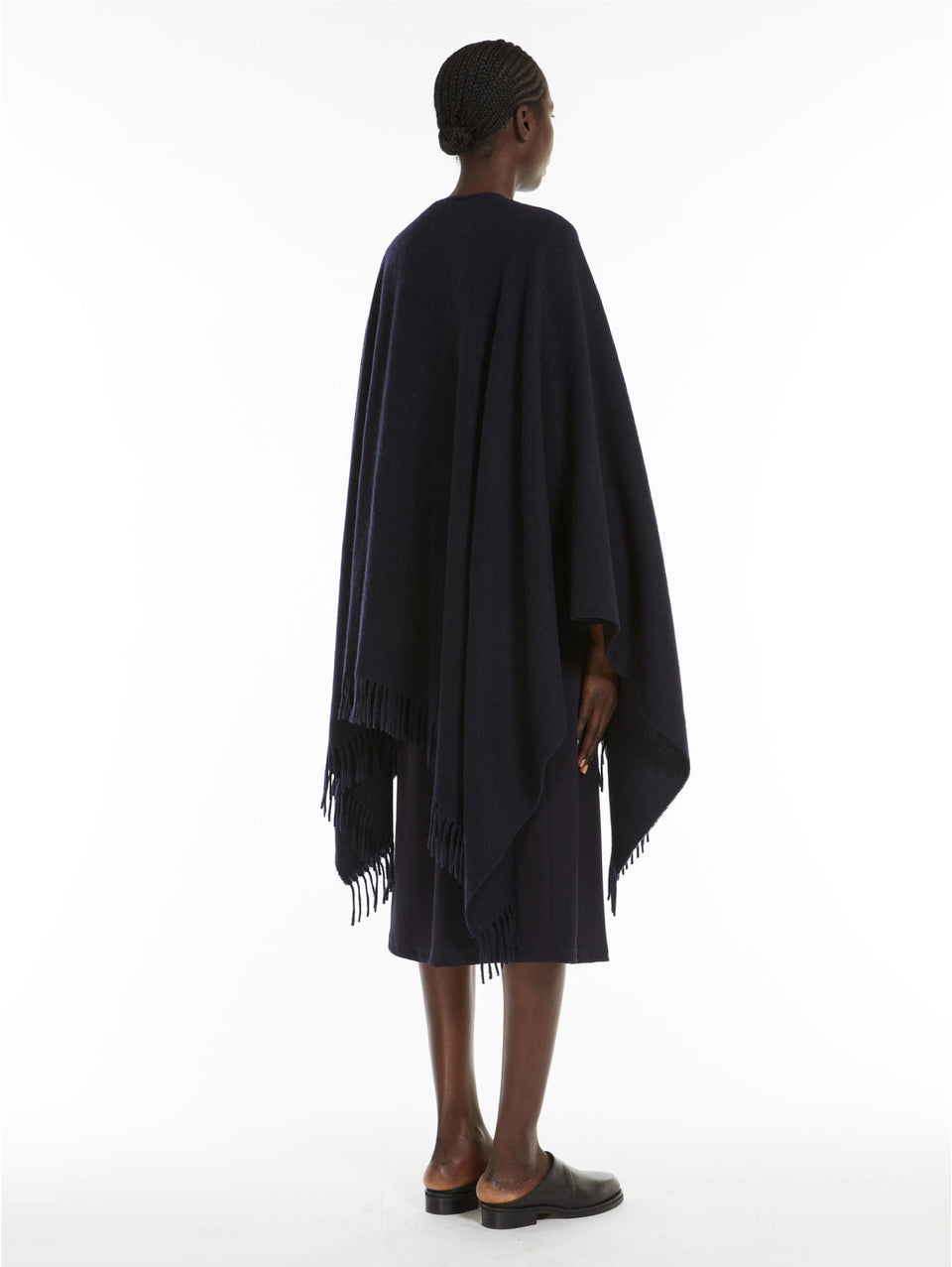 MAX MARA LEISURE Poncho in Lana con Frange Blu Latest fashion