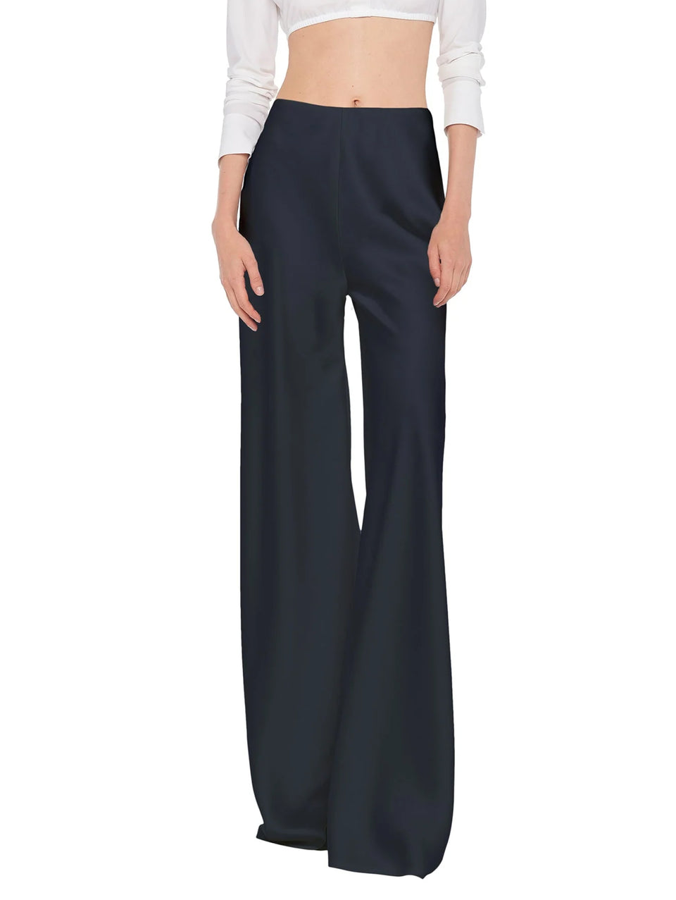NORMA KAMALI Pantaloni Vita Alta in Raso Nero Online Outlet