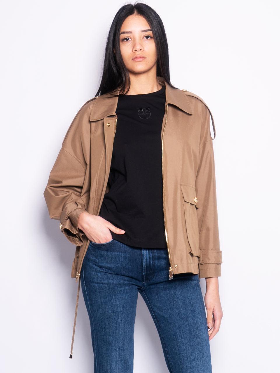 PINKO Parka Corto in Gabardina Verde ACQUISTA ORA
