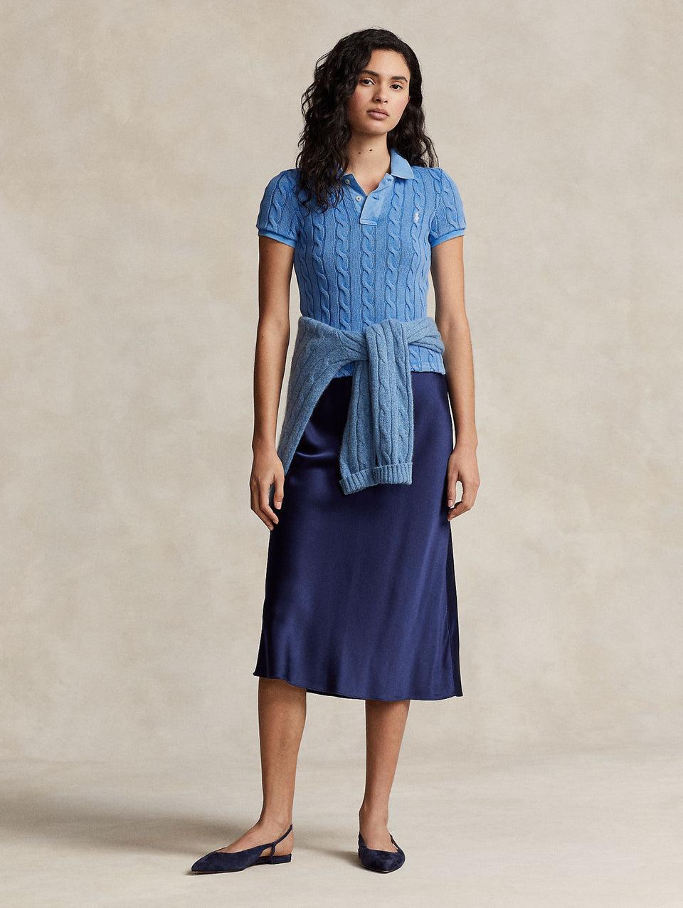 RALPH LAUREN Polo in Maglia a Trecce Slim Fit Blu Fino al 65% di sconto