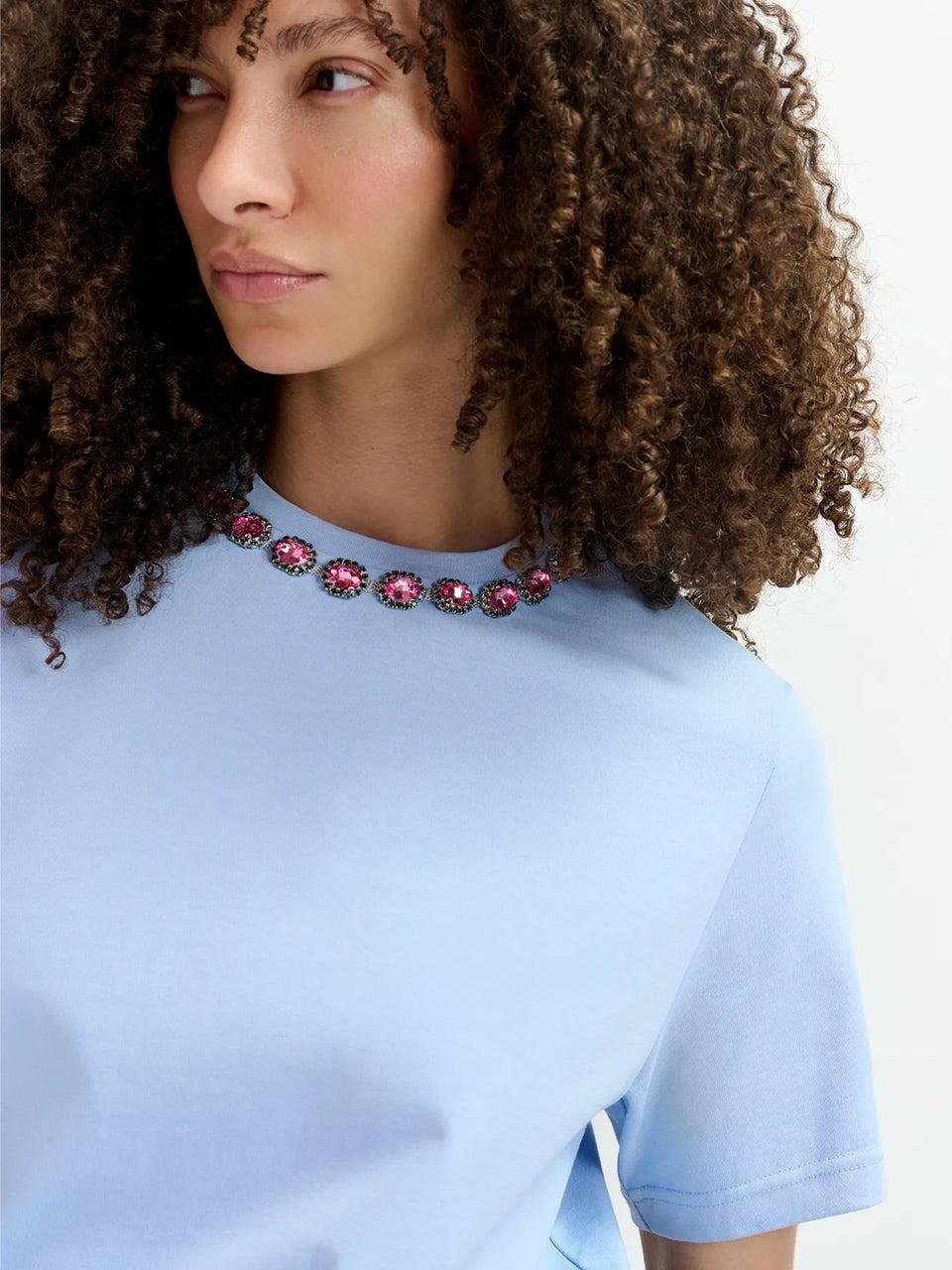 ESSENTIEL ANTWERP T-shirt con Ricami di Strass Blu Officina