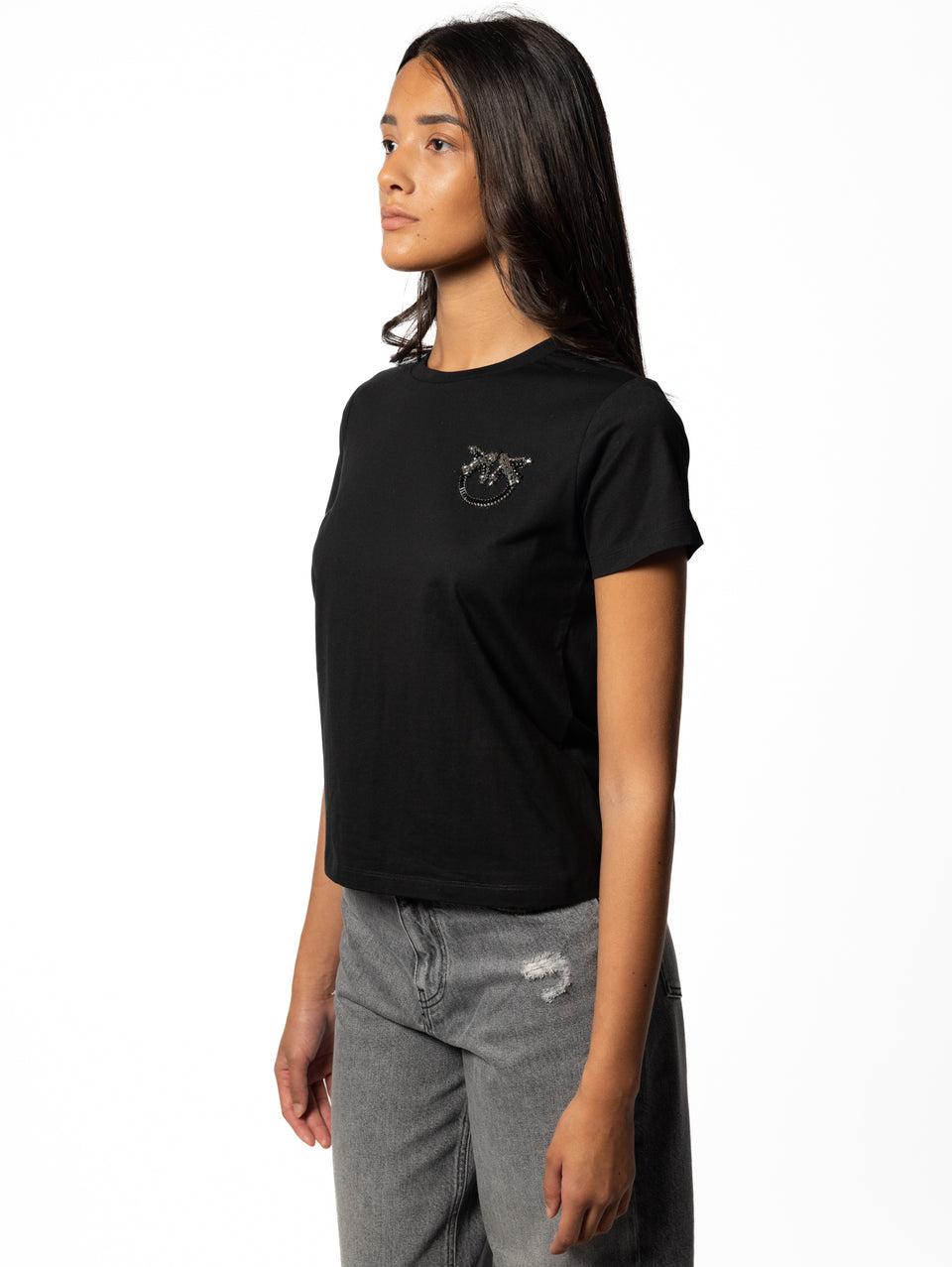 PINKO T-shirt con Ricamo Gioiello Nero Black Friday Prezzi