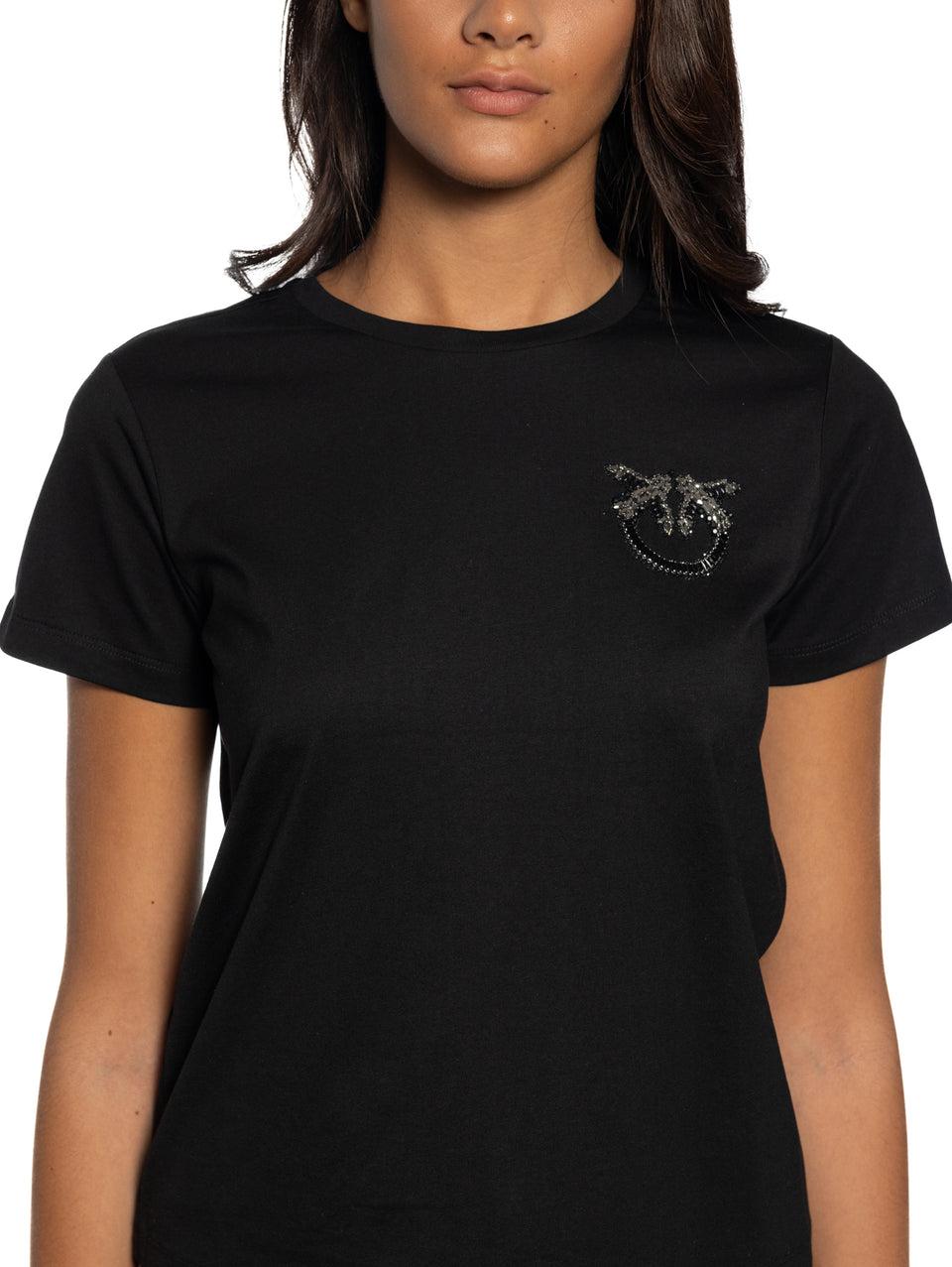 PINKO T-shirt con Ricamo Gioiello Nero Black Friday Prezzi