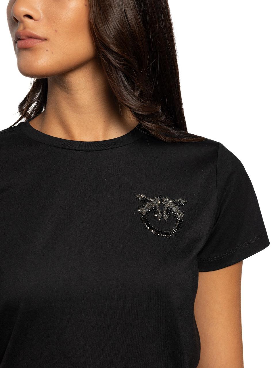 PINKO T-shirt con Ricamo Gioiello Nero Black Friday Prezzi