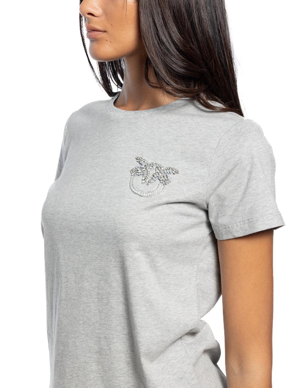 PINKO T-shirt con Ricamo Gioiello Grigio In vendita