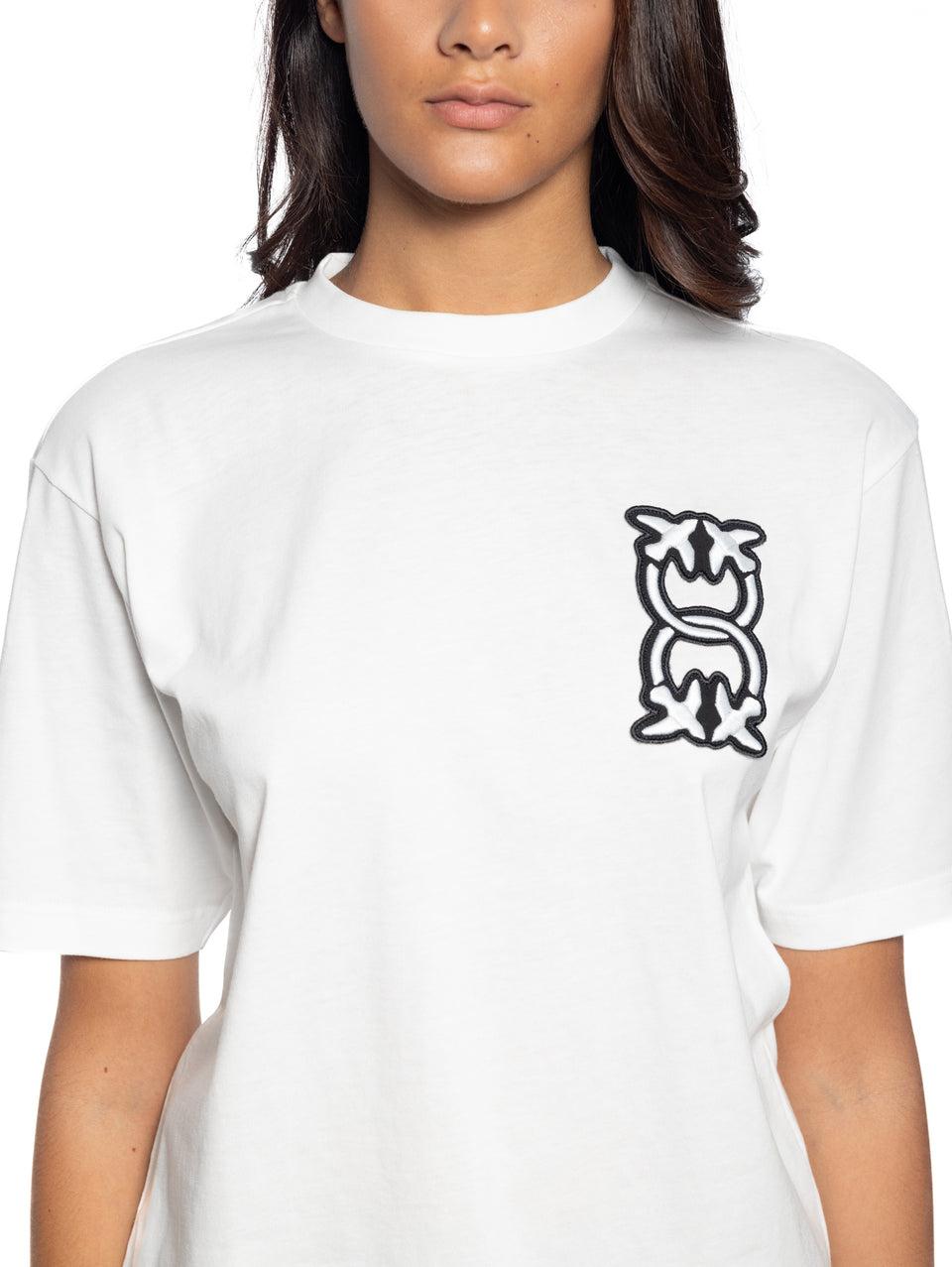 PINKO T-shirt Girocollo con Ricamo Bianco Duty-free