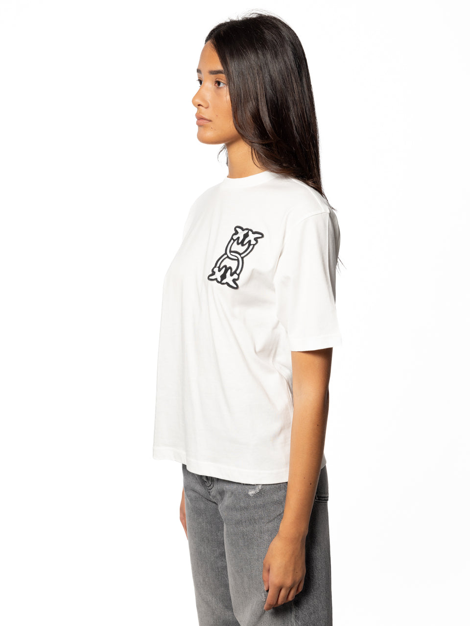 PINKO T-shirt Girocollo con Ricamo Bianco Duty-free