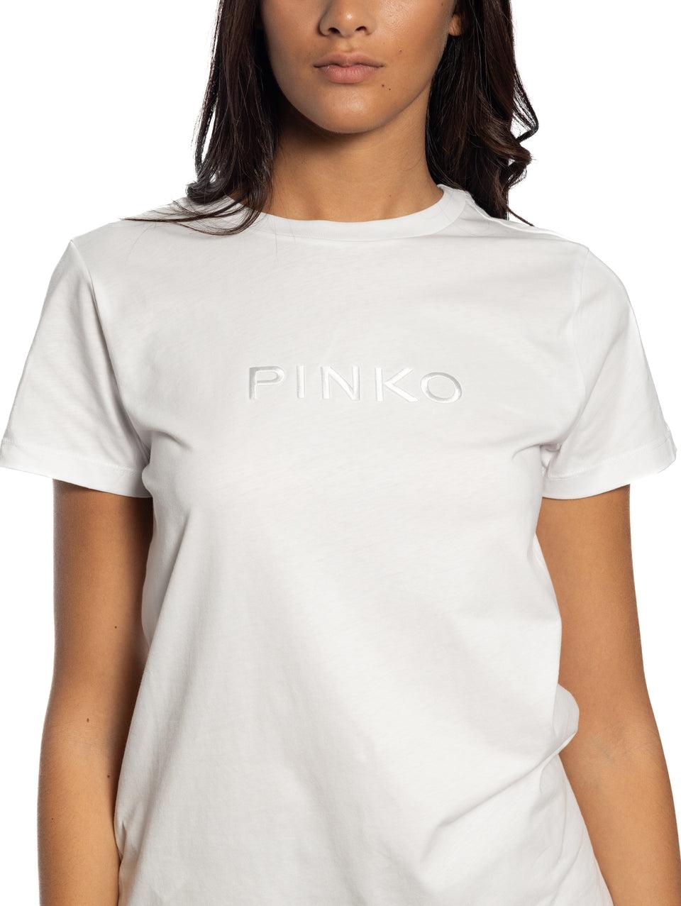 PINKO T-shirt con Logo Ricamato Bianco Sconti questo mese