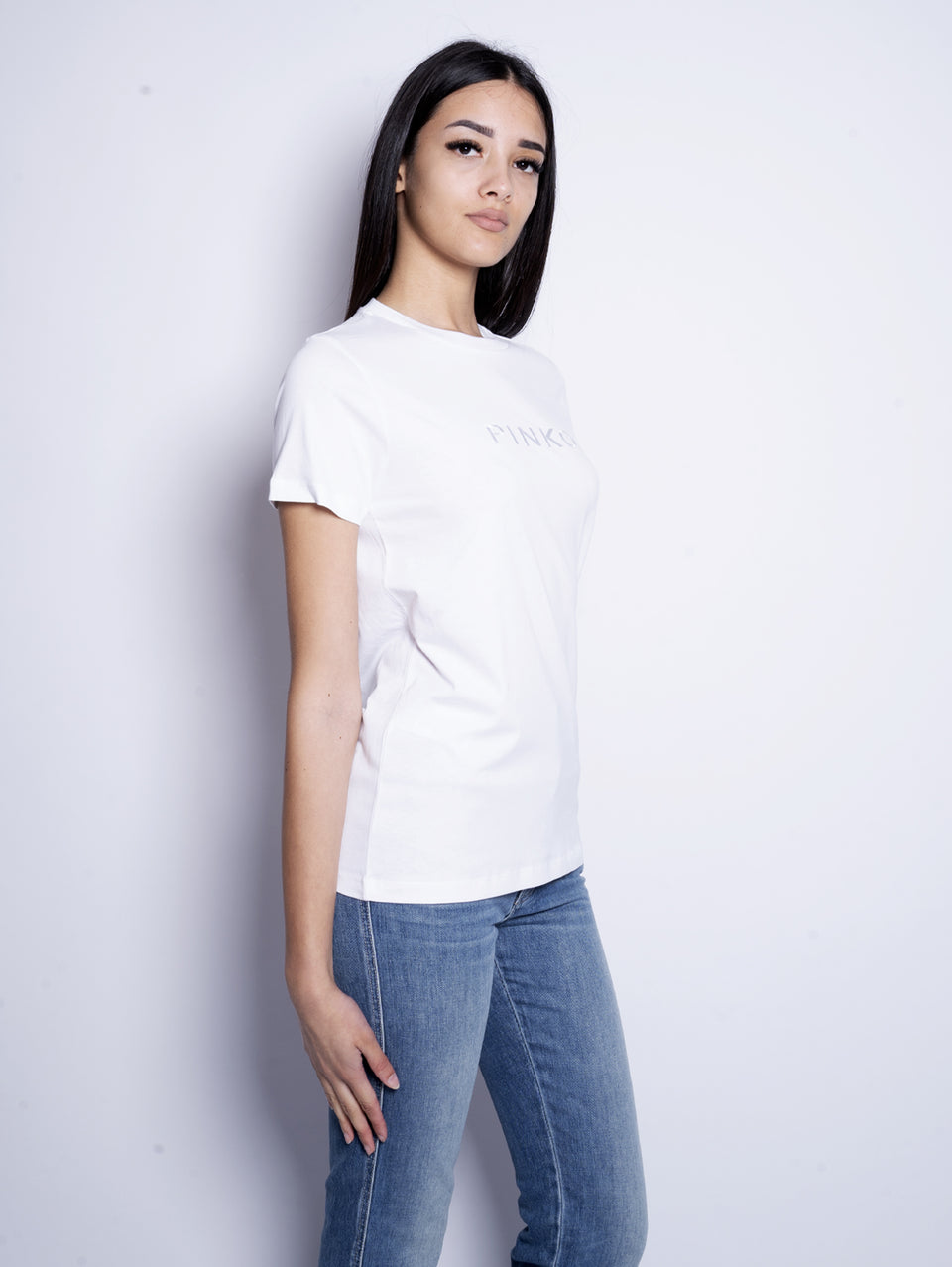 PINKO T-shirt con Logo Ricamato Bianco Nuovo