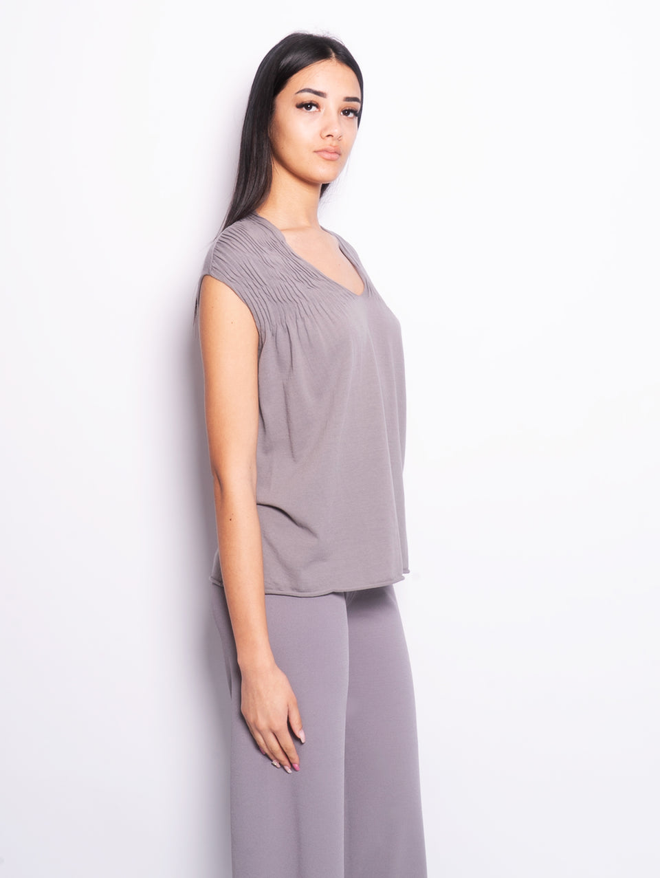 KANGRA Top in Cotone con Pieghe Piombo Negozi Online