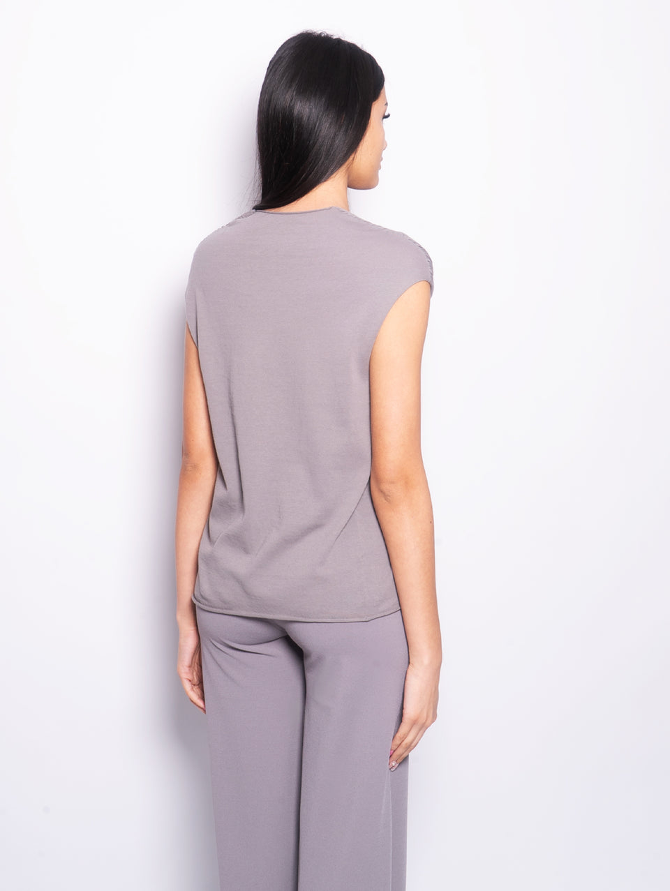 KANGRA Top in Cotone con Pieghe Piombo Negozi Online