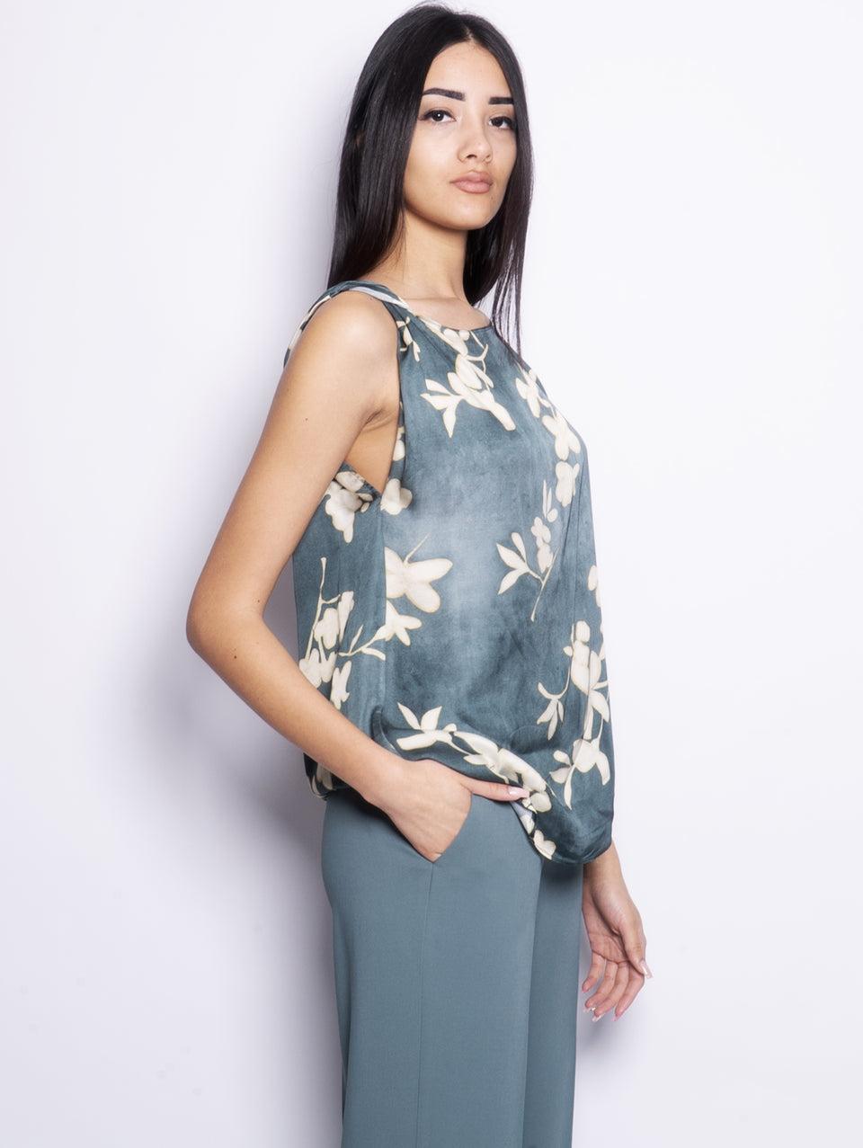 KILTIE Top in Viscosa con Stampa Floreale Verde Acquista Ora