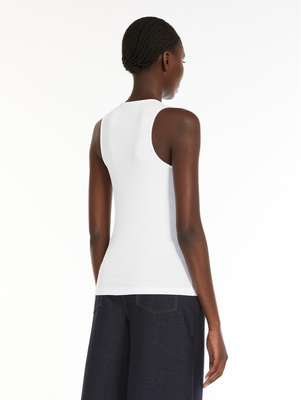 MAX MARA LEISURE Top Senza Maniche a Costine Bianco Consegna Veloce