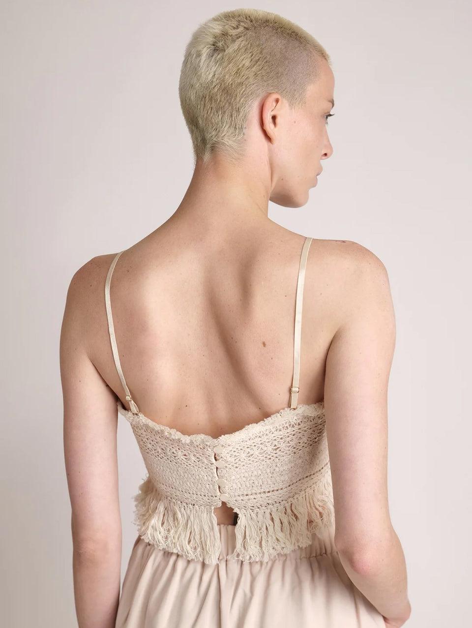 SABINA MUSÁYEV Top Cropped in Pizzo e Paillettes Avena Shopping Online
