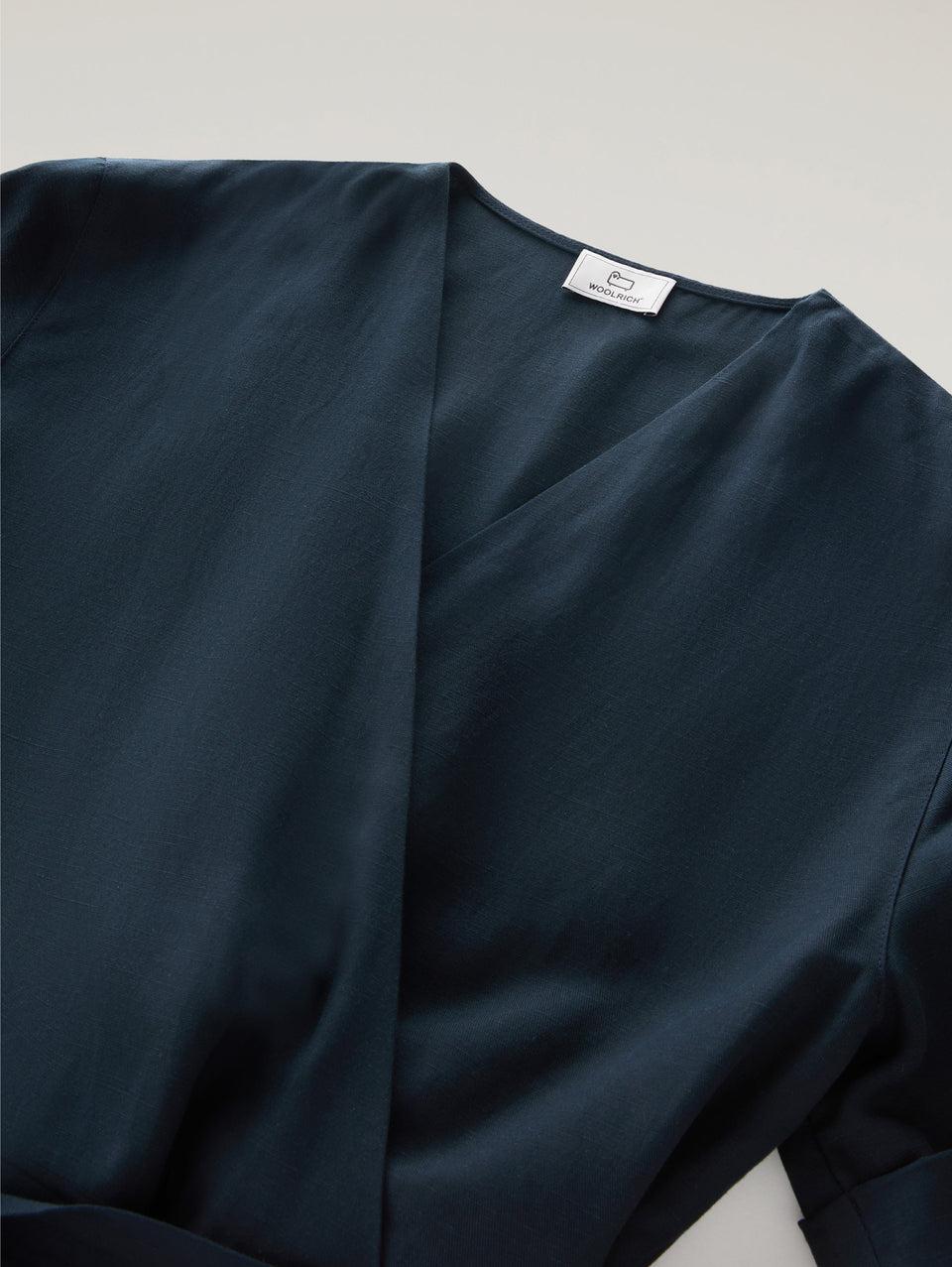 WOOLRICH Tuta in Lino con Scollo a V Blu Nuova