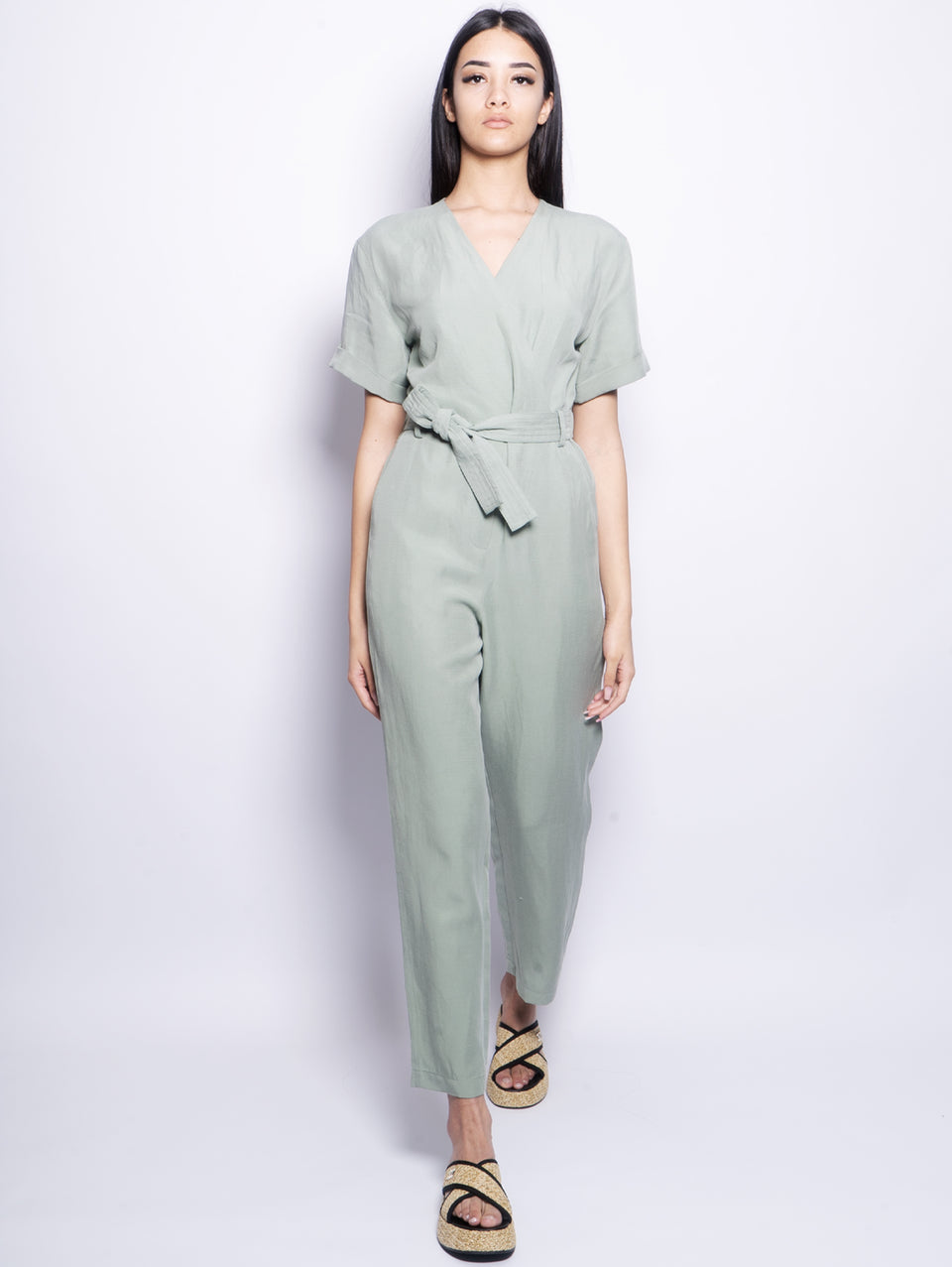 WOOLRICH Tuta in Lino con Scollo a V Salvia Moda