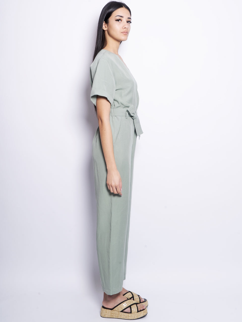 WOOLRICH Tuta in Lino con Scollo a V Salvia Moda
