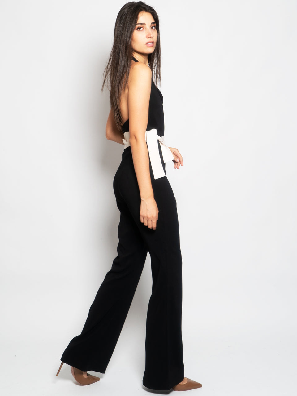 PINKO Tuta con Scollo All'Americana e Fiocco Nero Sconto di tempo limitato