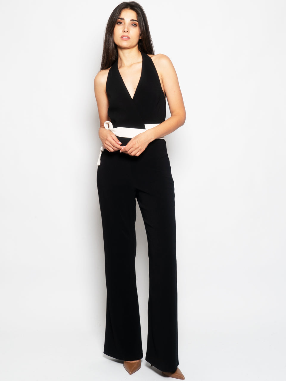 PINKO Tuta con Scollo All'Americana e Fiocco Nero Sconto di tempo limitato