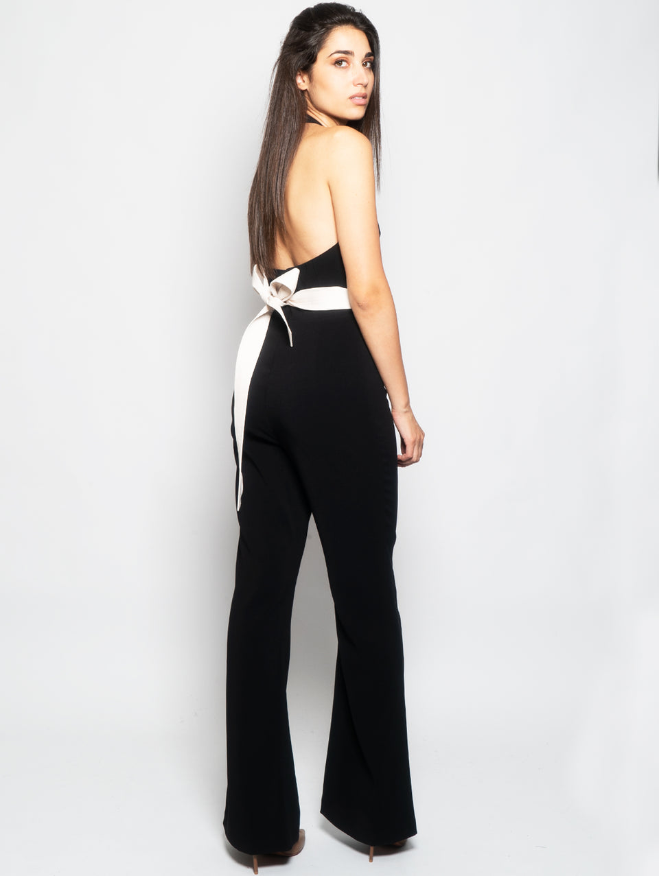PINKO Tuta con Scollo All'Americana e Fiocco Nero Sconto di tempo limitato