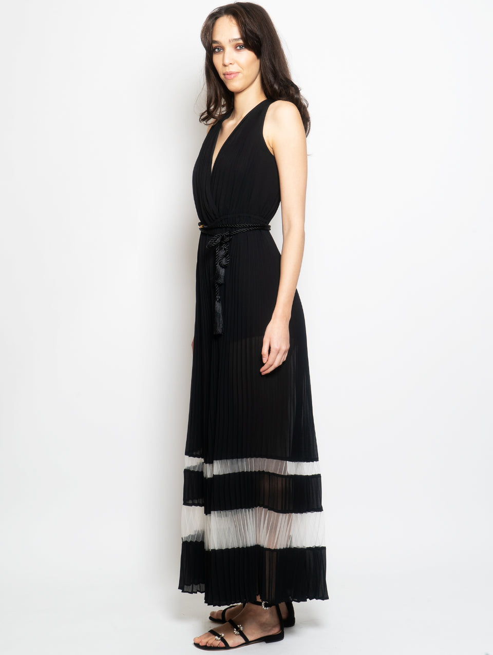 TWIN SET Tuta in Georgette Plissé Nero/Bianco Prezzo di fabbrica