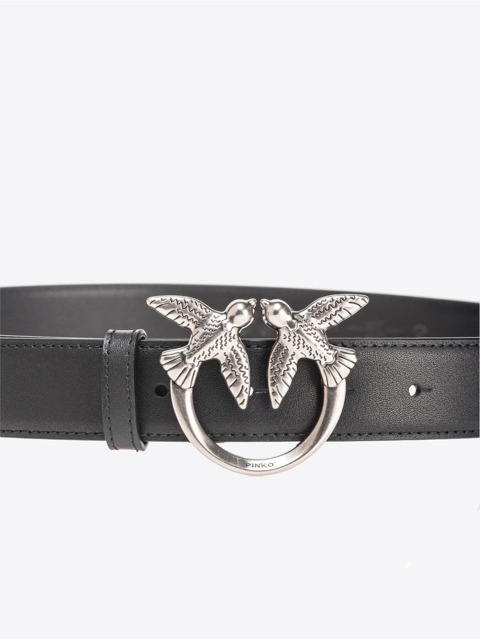 PINKO Cintura in Pelle con Fibbia Nero/Argento Offerta speciale della fabbrica